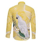 Australia Cacatua Galerita Family Matching Off Shoulder Maxi Dress and Hawaiian Shirt Sulphur-Crested Cockatoo - Aboriginal Art