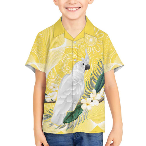 Australia Cacatua Galerita Family Matching Off Shoulder Maxi Dress and Hawaiian Shirt Sulphur-Crested Cockatoo - Aboriginal Art