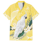 Australia Cacatua Galerita Family Matching Off Shoulder Short Dress and Hawaiian Shirt Sulphur-Crested Cockatoo - Aboriginal Art