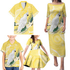 Australia Cacatua Galerita Family Matching Puletasi and Hawaiian Shirt Sulphur-Crested Cockatoo - Aboriginal Art