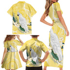 Australia Cacatua Galerita Family Matching Short Sleeve Bodycon Dress and Hawaiian Shirt Sulphur-Crested Cockatoo - Aboriginal Art