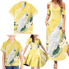 Australia Cacatua Galerita Family Matching Summer Maxi Dress and Hawaiian Shirt Sulphur-Crested Cockatoo - Aboriginal Art