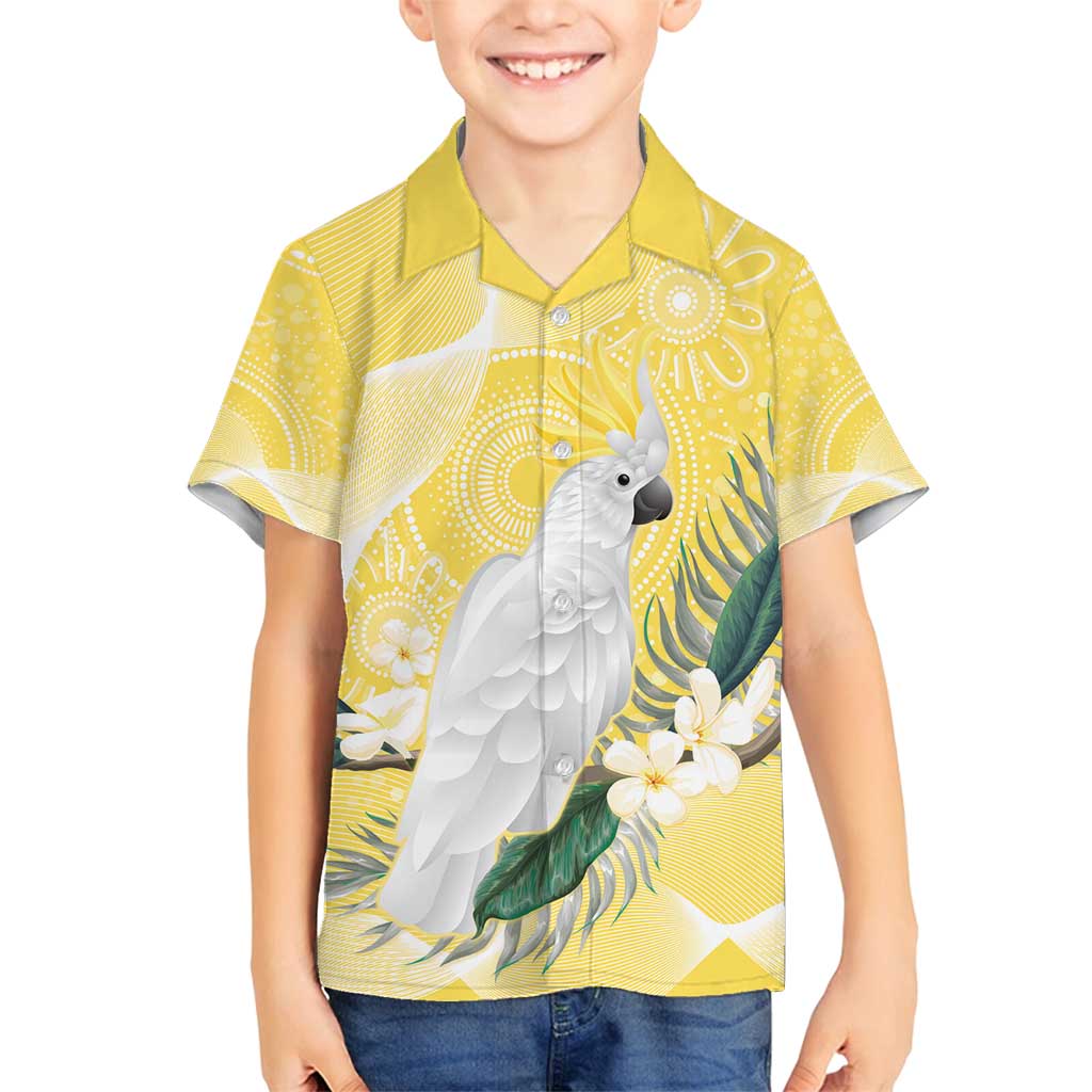 Australia Cacatua Galerita Family Matching Summer Maxi Dress and Hawaiian Shirt Sulphur-Crested Cockatoo - Aboriginal Art