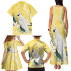 Australia Cacatua Galerita Family Matching Tank Maxi Dress and Hawaiian Shirt Sulphur-Crested Cockatoo - Aboriginal Art