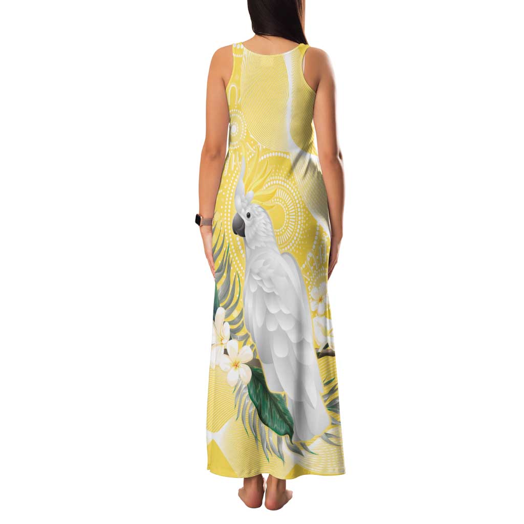 Australia Cacatua Galerita Family Matching Tank Maxi Dress and Hawaiian Shirt Sulphur-Crested Cockatoo - Aboriginal Art