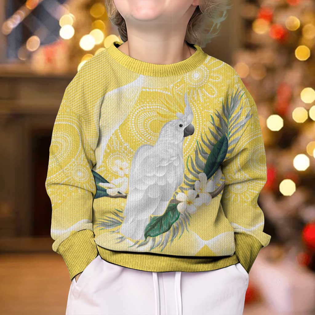 Australia Cacatua Galerita Kid Ugly Christmas Sweater Sulphur-Crested Cockatoo - Aboriginal Art