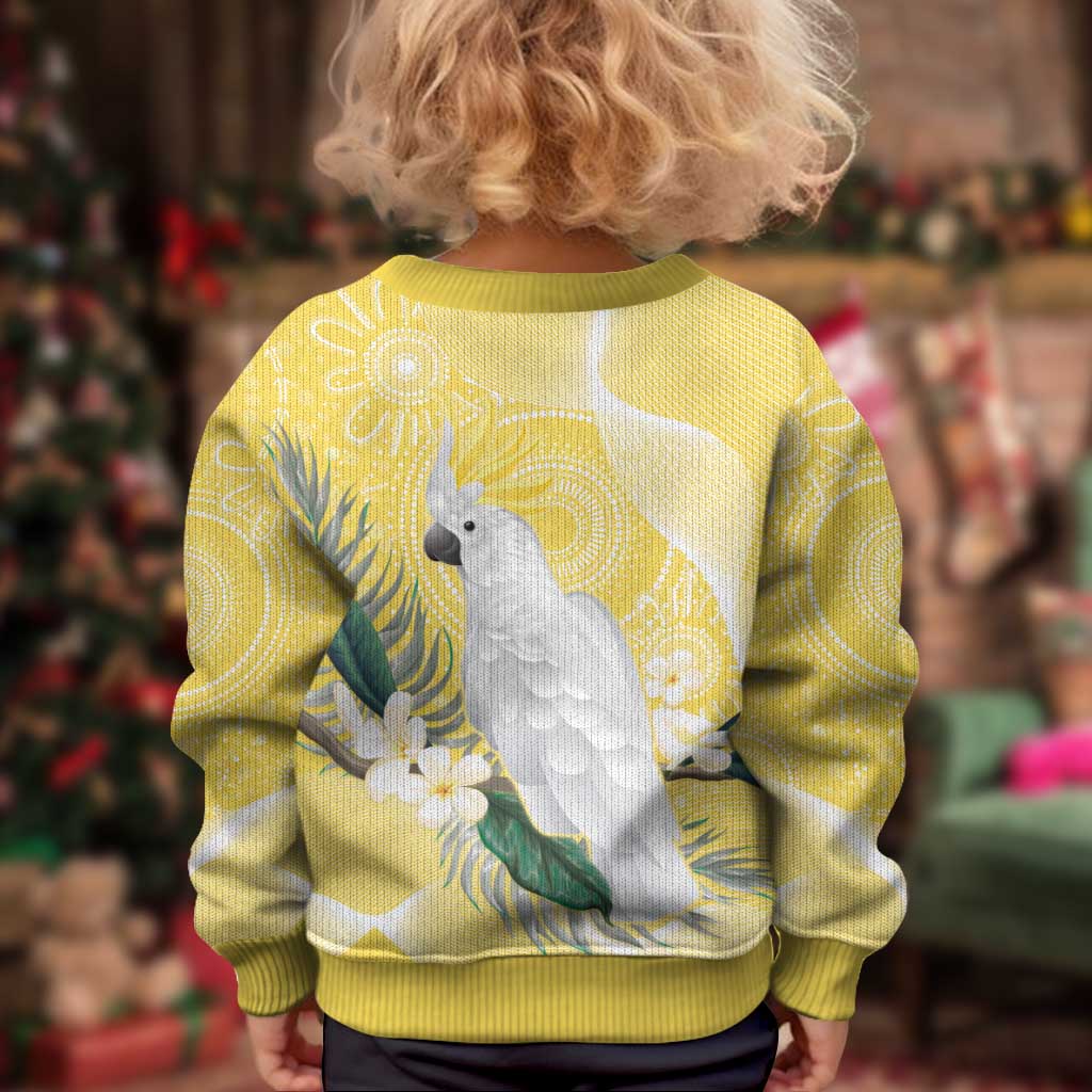 Australia Cacatua Galerita Kid Ugly Christmas Sweater Sulphur-Crested Cockatoo - Aboriginal Art