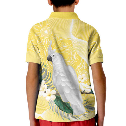 Australia Cacatua Galerita Kid Polo Shirt Sulphur-Crested Cockatoo - Aboriginal Art