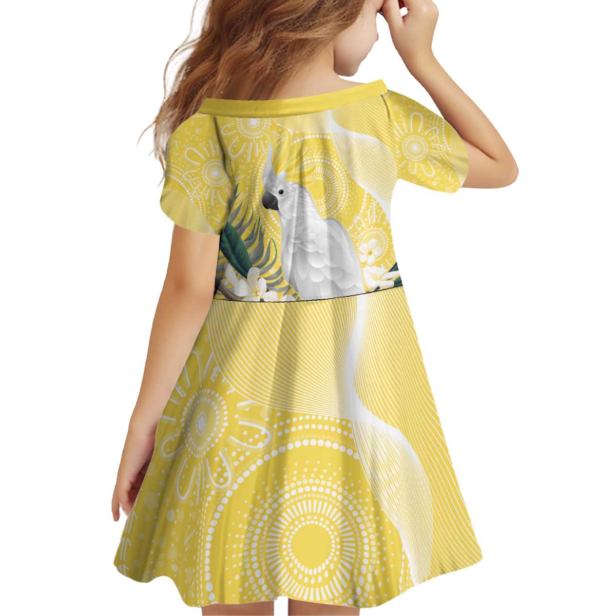Australia Cacatua Galerita Kid Short Sleeve Dress Sulphur-Crested Cockatoo - Aboriginal Art