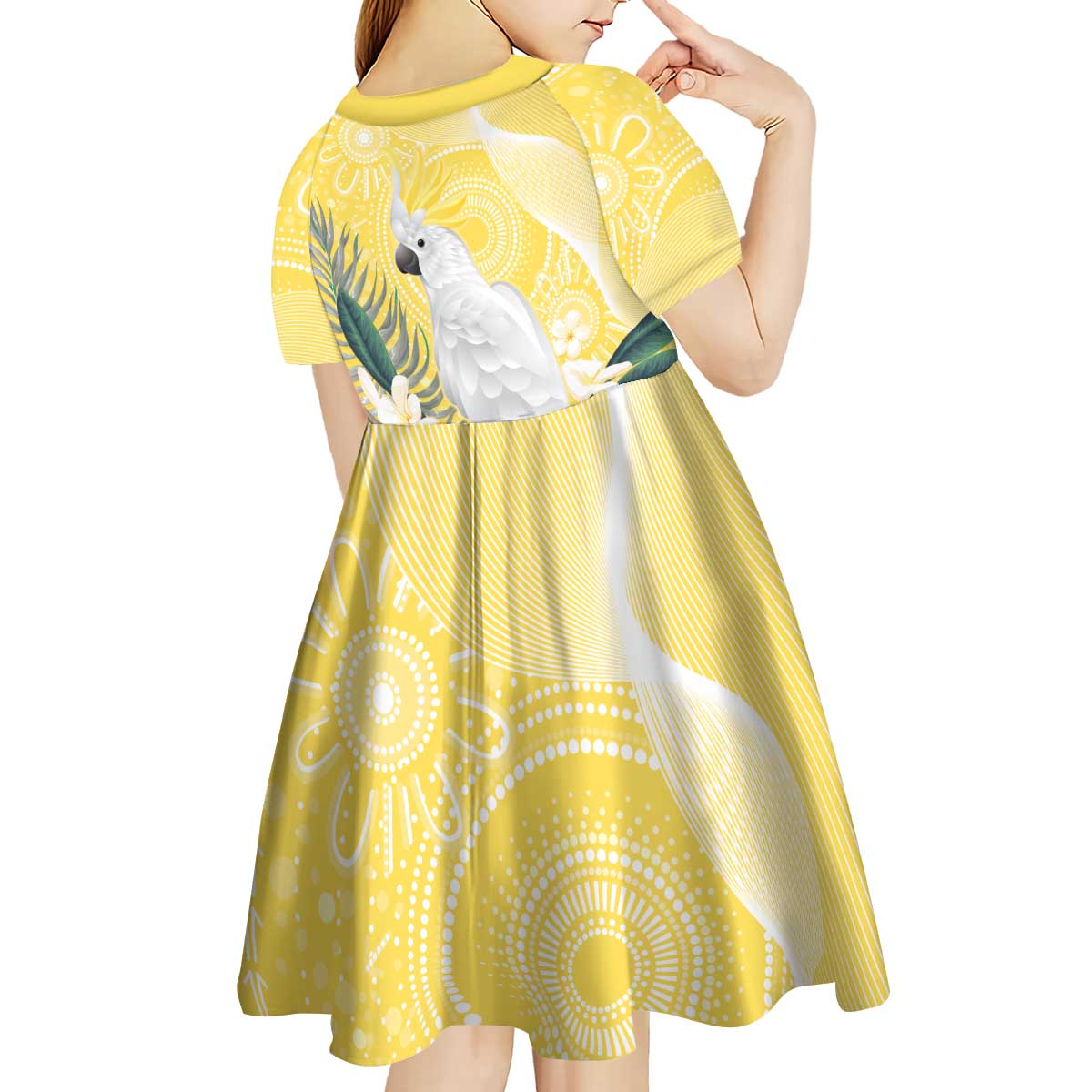 Australia Cacatua Galerita Kid Short Sleeve Dress Sulphur-Crested Cockatoo - Aboriginal Art