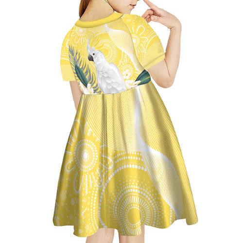Australia Cacatua Galerita Kid Short Sleeve Dress Sulphur-Crested Cockatoo - Aboriginal Art
