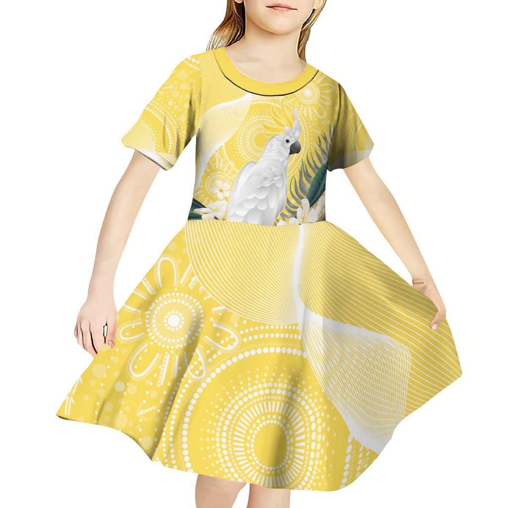 Australia Cacatua Galerita Kid Short Sleeve Dress Sulphur-Crested Cockatoo - Aboriginal Art