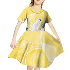Australia Cacatua Galerita Kid Short Sleeve Dress Sulphur-Crested Cockatoo - Aboriginal Art