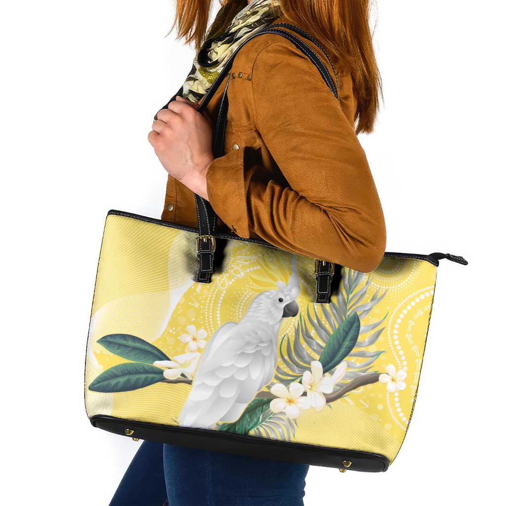Australia Cacatua Galerita Leather Tote Bag Sulphur-Crested Cockatoo - Aboriginal Art
