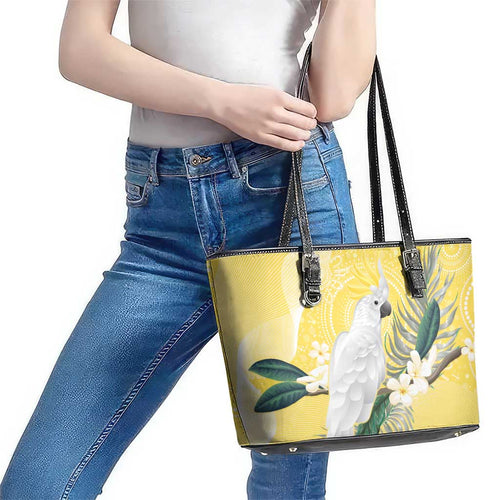 Australia Cacatua Galerita Leather Tote Bag Sulphur-Crested Cockatoo - Aboriginal Art
