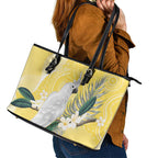 Australia Cacatua Galerita Leather Tote Bag Sulphur-Crested Cockatoo - Aboriginal Art