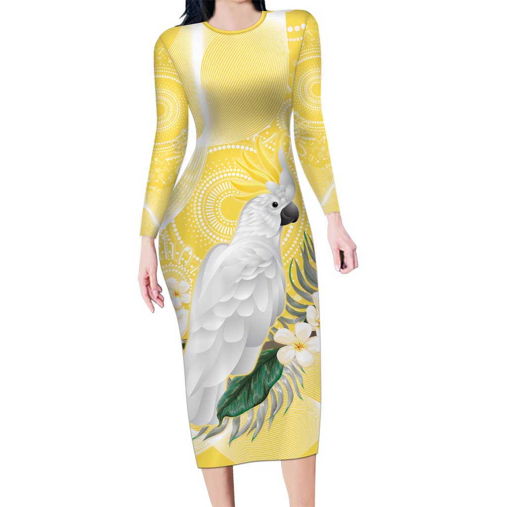 Australia Cacatua Galerita Long Sleeve Bodycon Dress Sulphur-Crested Cockatoo - Aboriginal Art