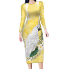 Australia Cacatua Galerita Long Sleeve Bodycon Dress Sulphur-Crested Cockatoo - Aboriginal Art