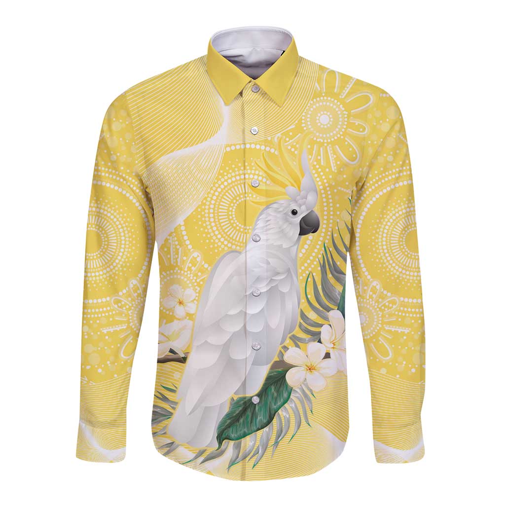 Australia Cacatua Galerita Long Sleeve Button Shirt Sulphur-Crested Cockatoo - Aboriginal Art