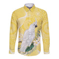 Australia Cacatua Galerita Long Sleeve Button Shirt Sulphur-Crested Cockatoo - Aboriginal Art
