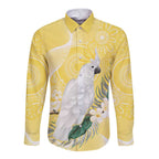 Australia Cacatua Galerita Long Sleeve Button Shirt Sulphur-Crested Cockatoo - Aboriginal Art