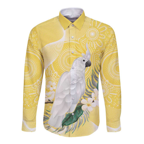 Australia Cacatua Galerita Long Sleeve Button Shirt Sulphur-Crested Cockatoo - Aboriginal Art