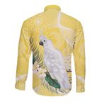 Australia Cacatua Galerita Long Sleeve Button Shirt Sulphur-Crested Cockatoo - Aboriginal Art