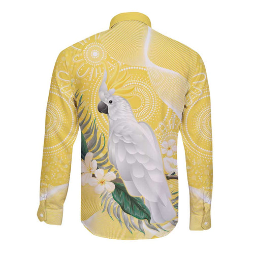 Australia Cacatua Galerita Long Sleeve Button Shirt Sulphur-Crested Cockatoo - Aboriginal Art