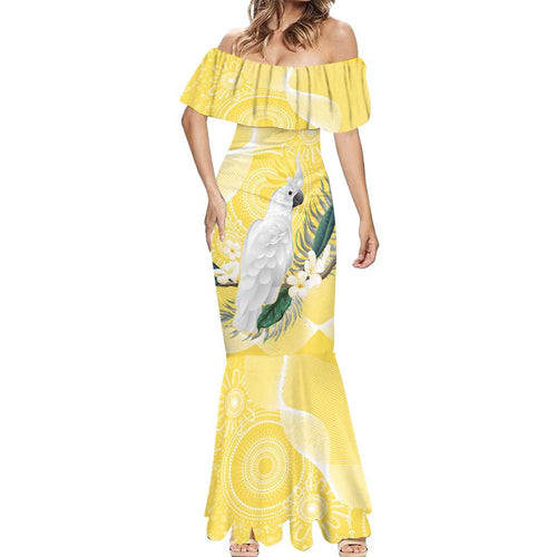 Australia Cacatua Galerita Mermaid Dress Sulphur-Crested Cockatoo - Aboriginal Art