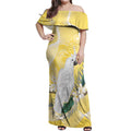 Australia Cacatua Galerita Off Shoulder Maxi Dress Sulphur-Crested Cockatoo - Aboriginal Art