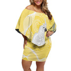 Australia Cacatua Galerita Off Shoulder Short Dress Sulphur-Crested Cockatoo - Aboriginal Art