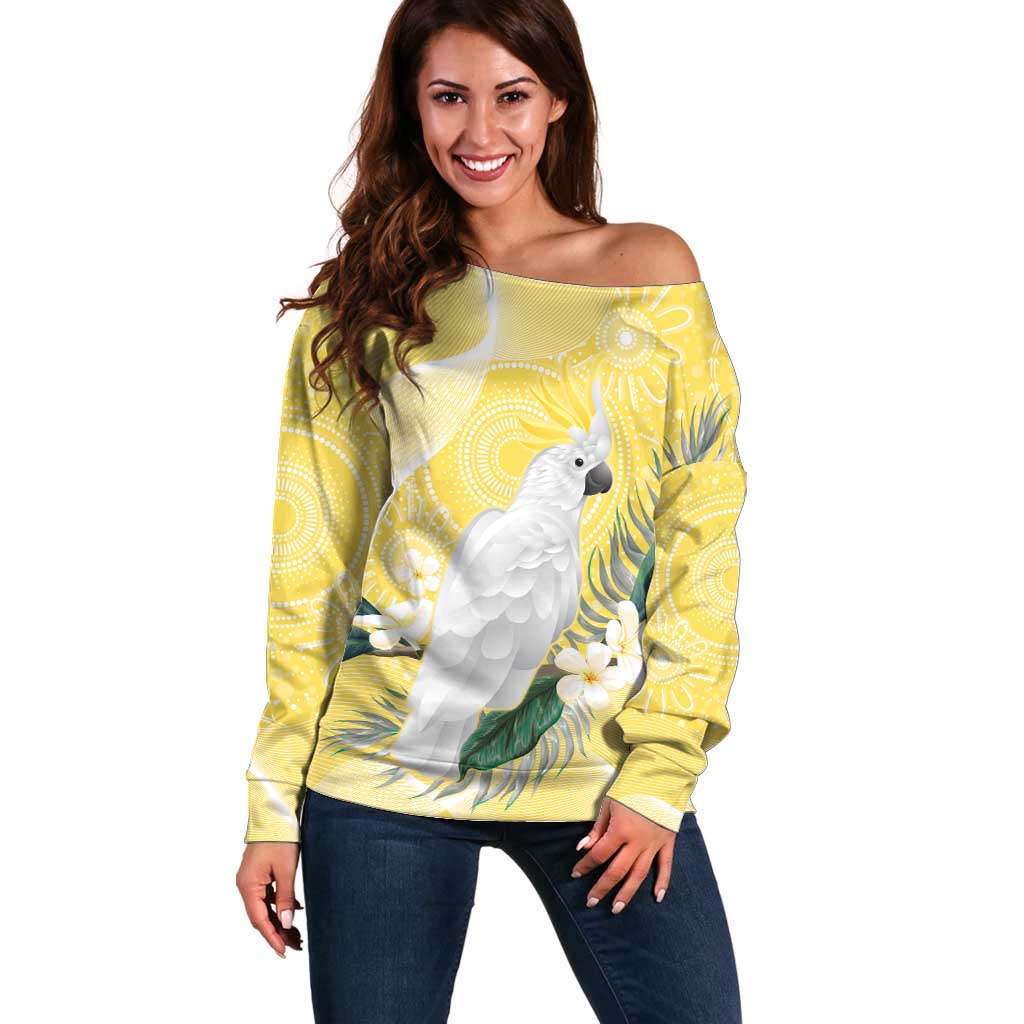 Australia Cacatua Galerita Off Shoulder Sweater Sulphur-Crested Cockatoo - Aboriginal Art
