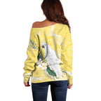Australia Cacatua Galerita Off Shoulder Sweater Sulphur-Crested Cockatoo - Aboriginal Art