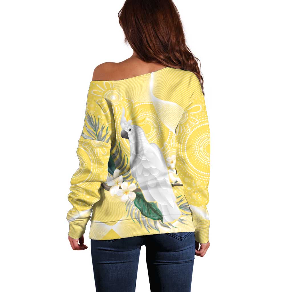Australia Cacatua Galerita Off Shoulder Sweater Sulphur-Crested Cockatoo - Aboriginal Art