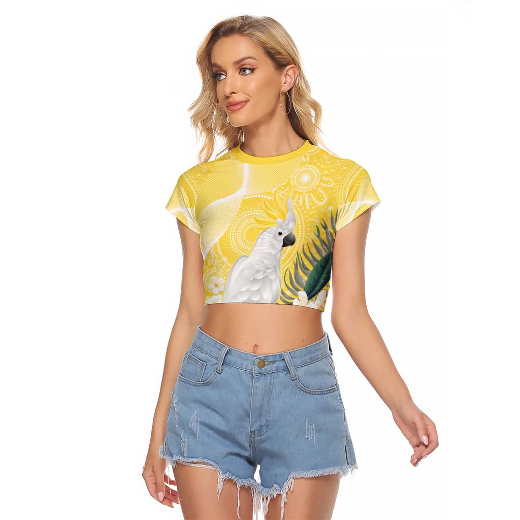 Australia Cacatua Galerita Raglan Cropped T Shirt Sulphur-Crested Cockatoo - Aboriginal Art