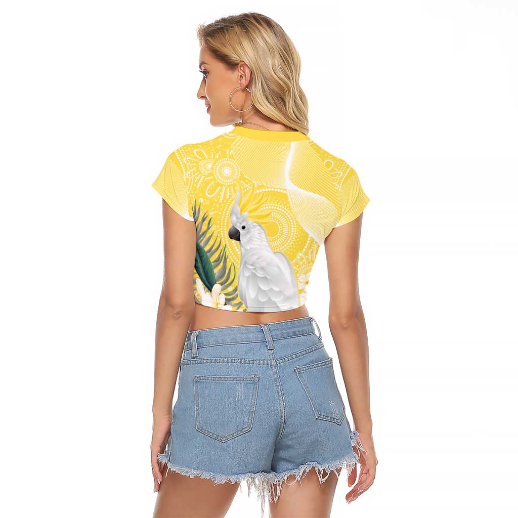 Australia Cacatua Galerita Raglan Cropped T Shirt Sulphur-Crested Cockatoo - Aboriginal Art
