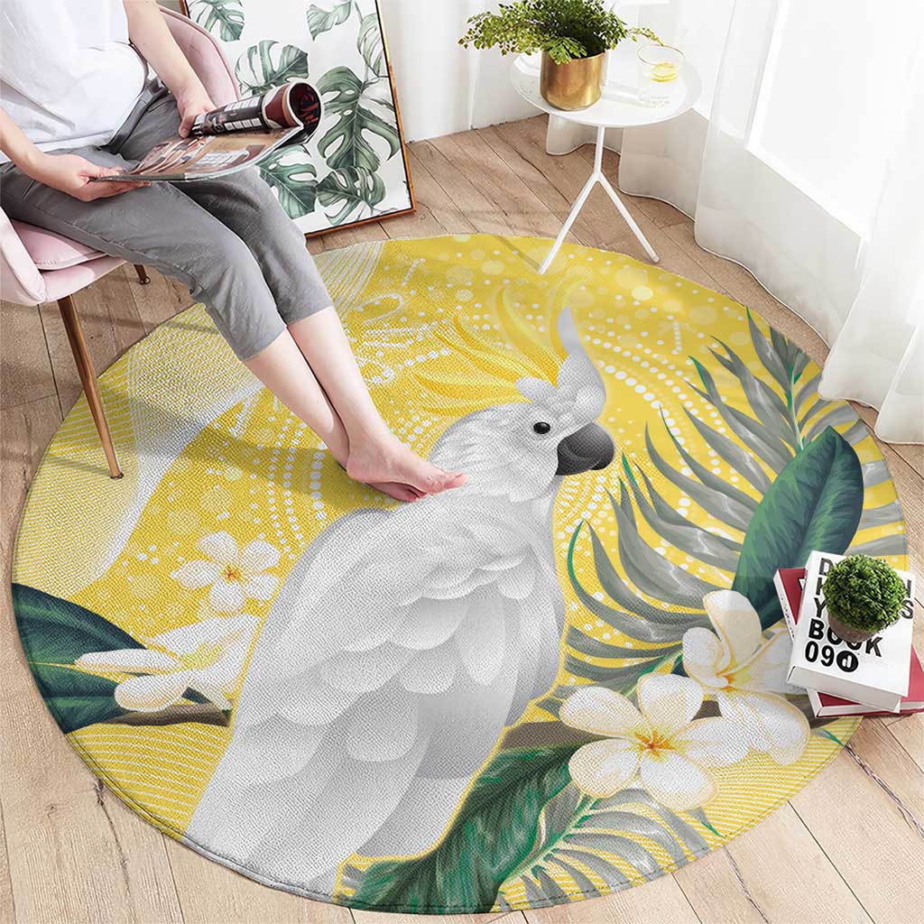 Australia Cacatua Galerita Round Carpet Sulphur-Crested Cockatoo - Aboriginal Art