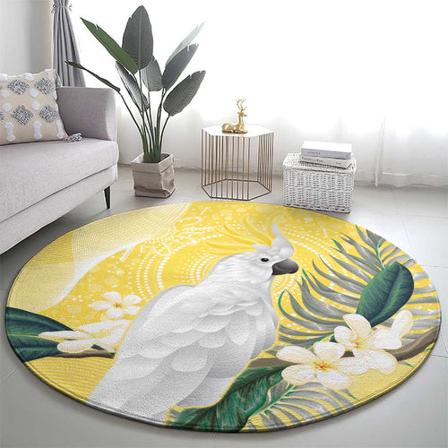 Australia Cacatua Galerita Round Carpet Sulphur-Crested Cockatoo - Aboriginal Art