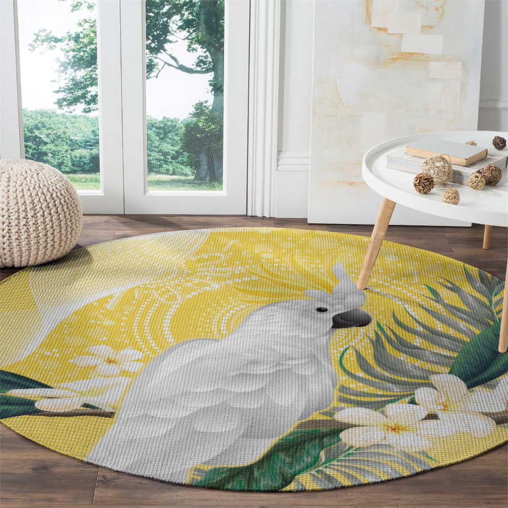 Australia Cacatua Galerita Round Carpet Sulphur-Crested Cockatoo - Aboriginal Art