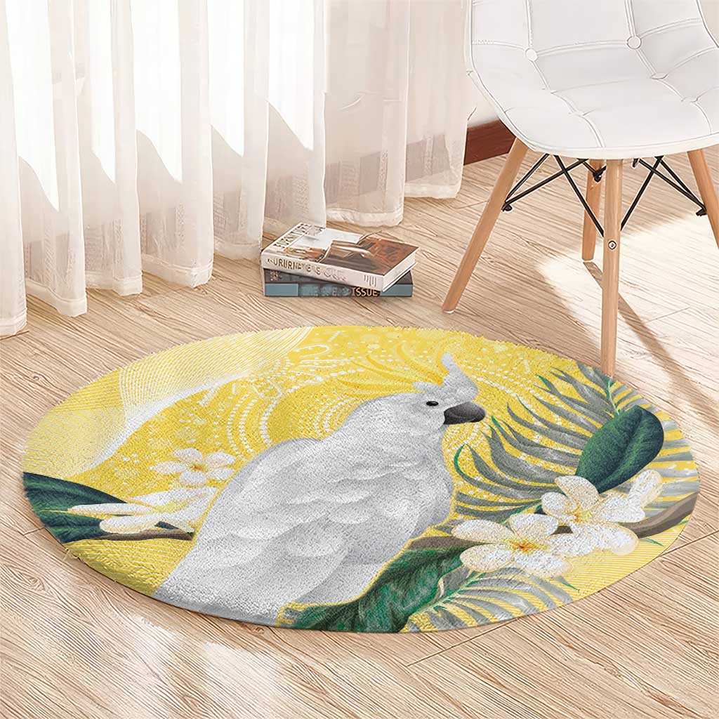 Australia Cacatua Galerita Round Carpet Sulphur-Crested Cockatoo - Aboriginal Art