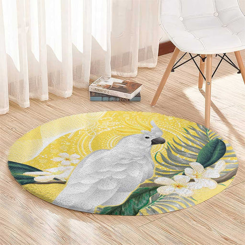 Australia Cacatua Galerita Round Carpet Sulphur-Crested Cockatoo - Aboriginal Art