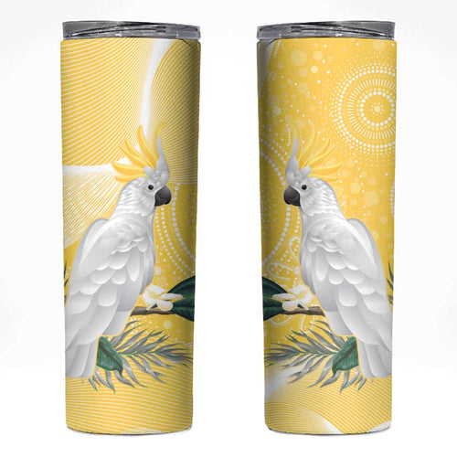 Australia Cacatua Galerita Skinny Tumbler Sulphur-Crested Cockatoo - Aboriginal Art