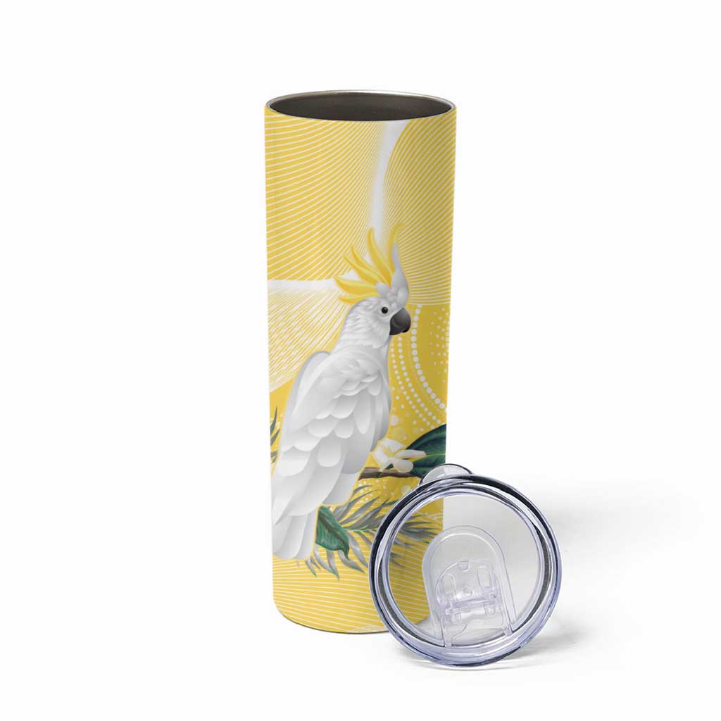 Australia Cacatua Galerita Skinny Tumbler Sulphur-Crested Cockatoo - Aboriginal Art