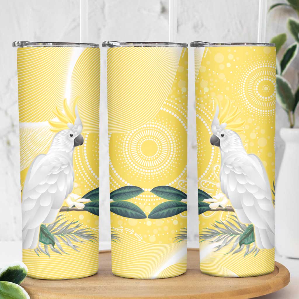 Australia Cacatua Galerita Skinny Tumbler Sulphur-Crested Cockatoo - Aboriginal Art