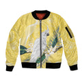Australia Cacatua Galerita Sleeve Zip Bomber Jacket Sulphur-Crested Cockatoo - Aboriginal Art