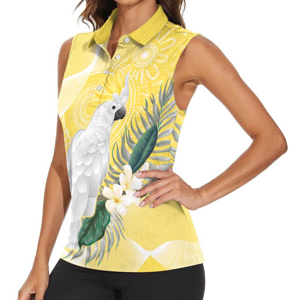 Australia Cacatua Galerita Women Sleeveless Polo Shirt Sulphur-Crested Cockatoo - Aboriginal Art