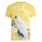 Australia Cacatua Galerita Women V-Neck T-Shirt Sulphur-Crested Cockatoo - Aboriginal Art