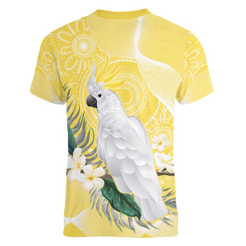 Australia Cacatua Galerita Women V-Neck T-Shirt Sulphur-Crested Cockatoo - Aboriginal Art