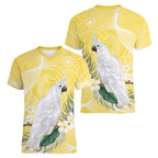 Australia Cacatua Galerita Women V-Neck T-Shirt Sulphur-Crested Cockatoo - Aboriginal Art