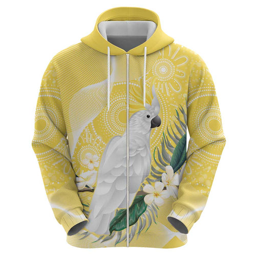 Australia Cacatua Galerita Zip Hoodie Sulphur-Crested Cockatoo - Aboriginal Art